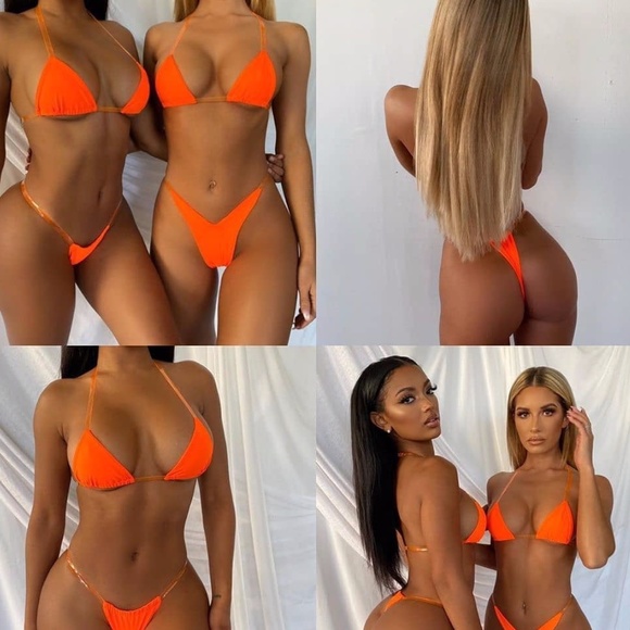 Oh Polly! SKINNY DIPPING CLEAR STRAP ORANGE BIKINI - Picture 7 of 9